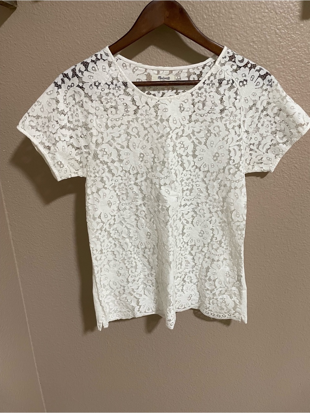 Madewell White Lace Short Sleeve Tee